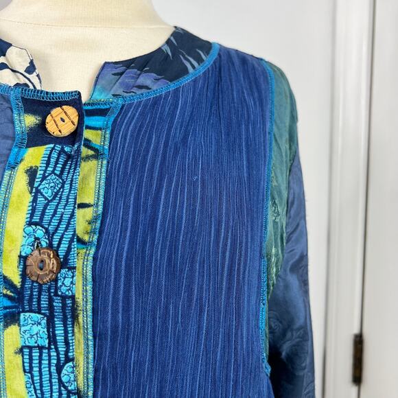 Surya Vintage Jacket Button Up Artsy Multi-Pattern Asian Patchwork Print Size M - Picture 5 of 16